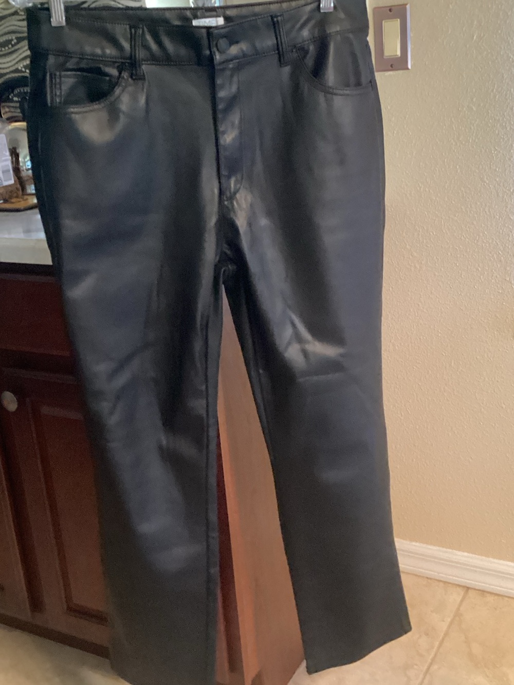 Time and Tru Black Faux Leather Pants with Button Detail 28” Inseam 11” Rise